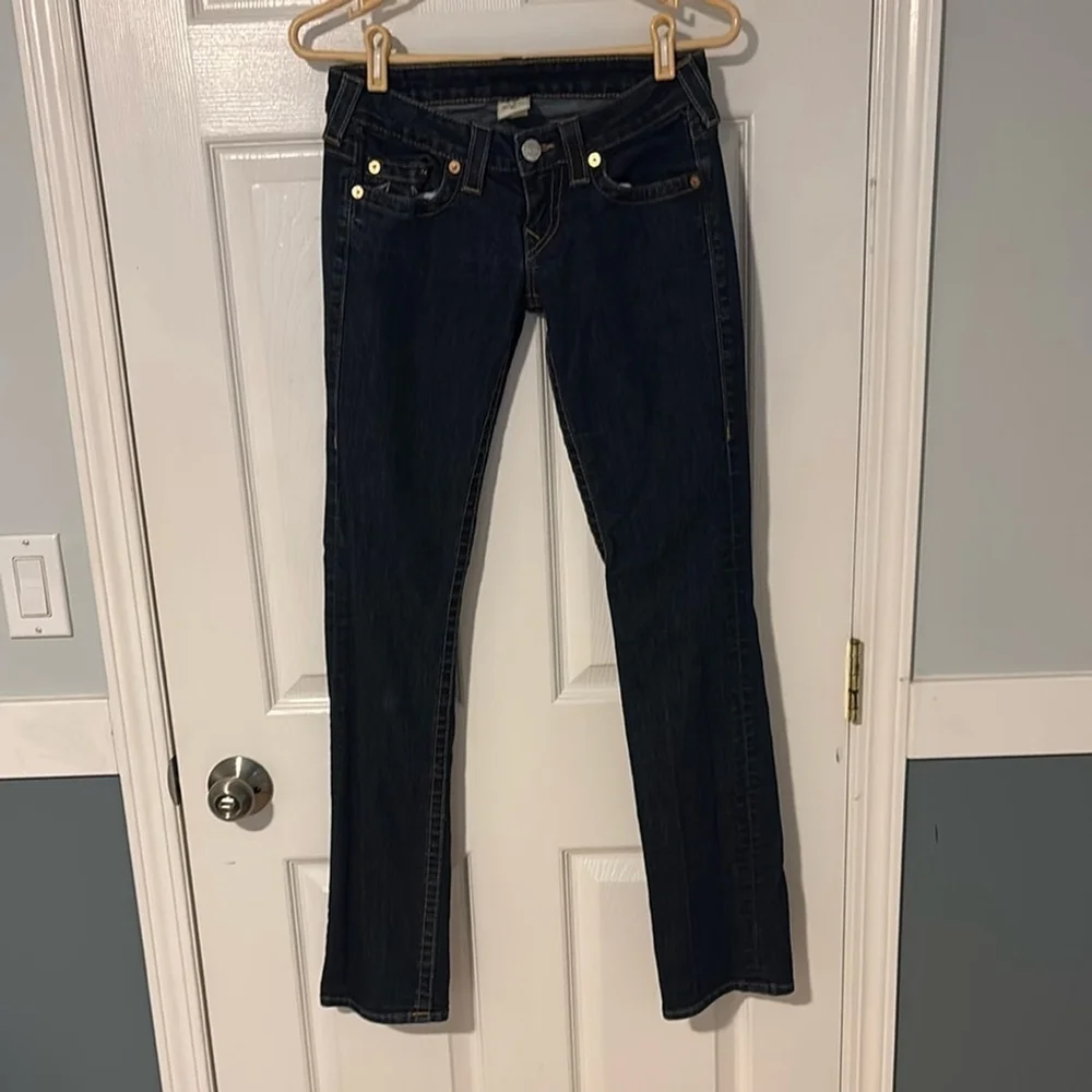 True religion straight leg jeans low rise cotton blend dark blue 5 pockets sz 26 - Picture 3 of 14